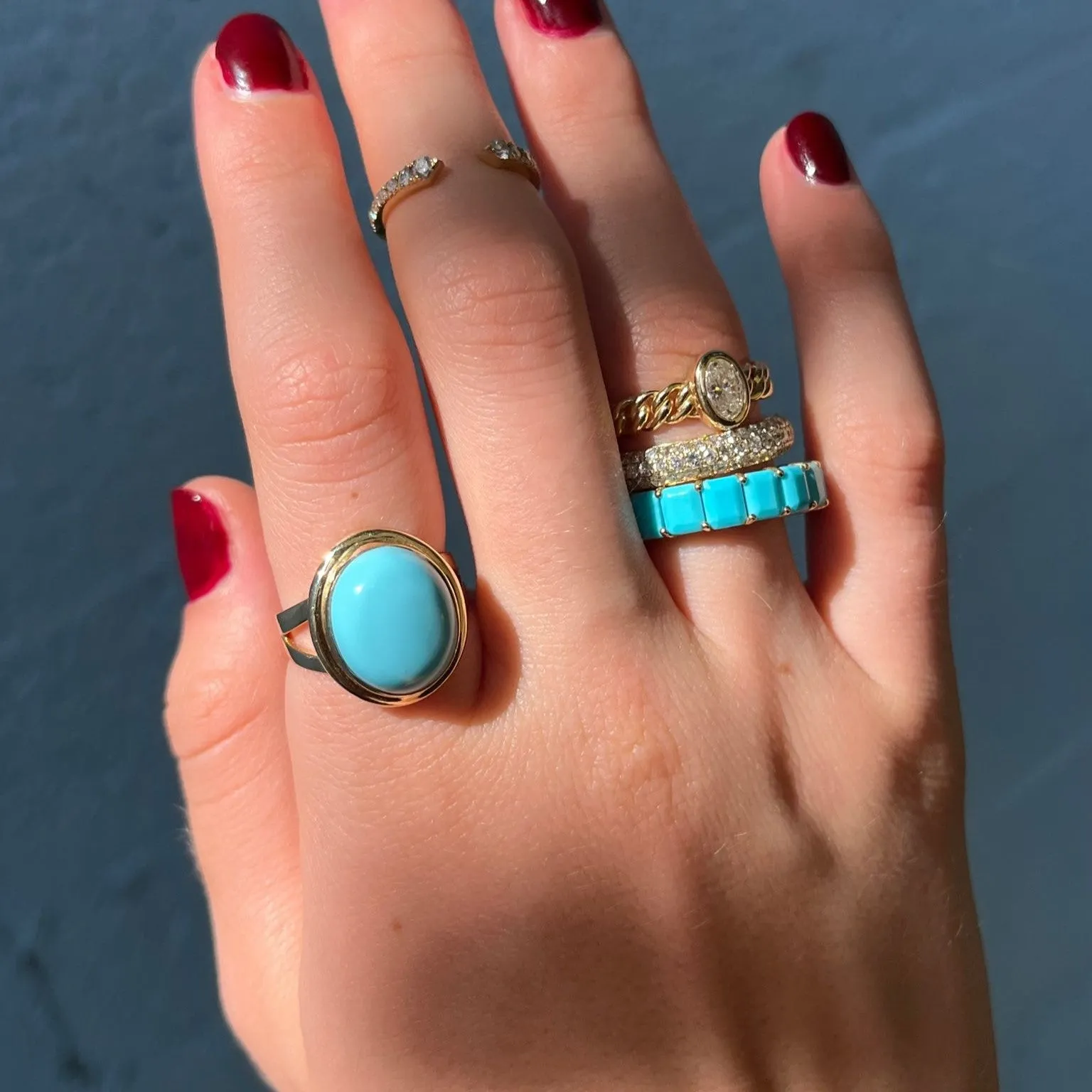 6.37ct Turquoise 18K Gold Eternity Ring sold by Wish Fine Jewelry product image thumbnail 4