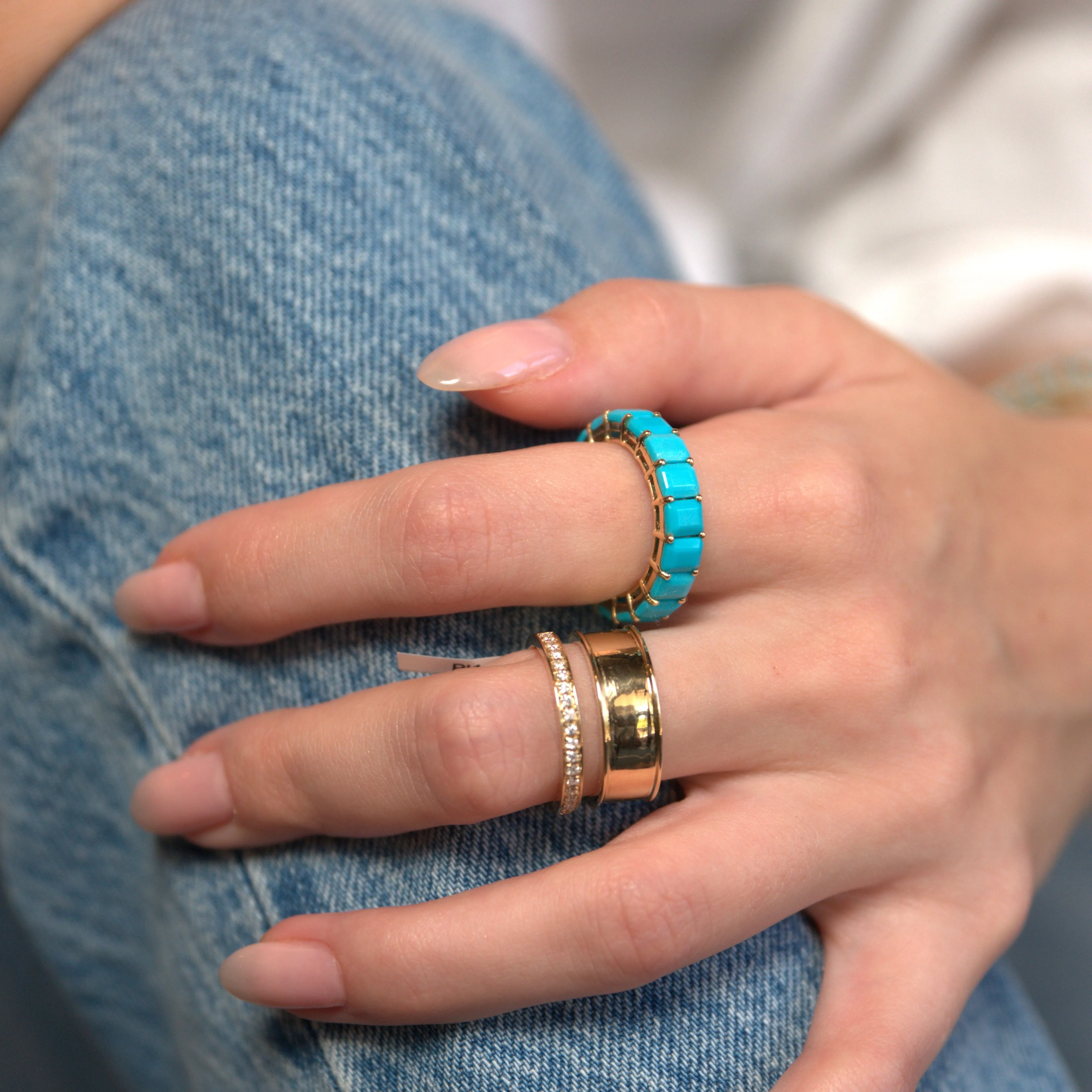 6.37ct Turquoise 18K Gold Eternity Ring sold by Wish Fine Jewelry product image thumbnail 3