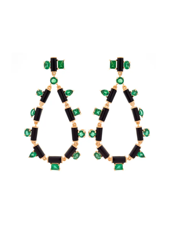 Emerald Onyx 14K Gold Multi Shaped Teardrop Earrings sold by Wish Fine Jewelry
