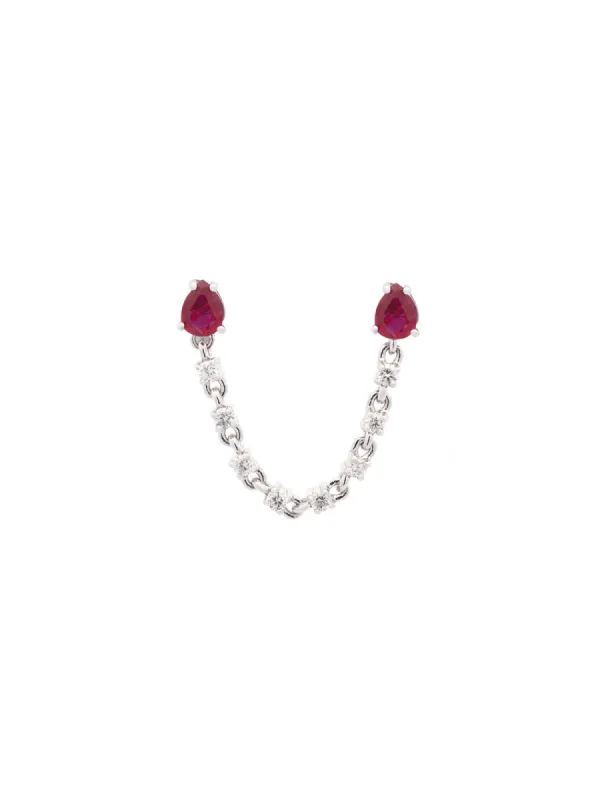 0.80ct Diamond Ruby 18K Gold Oval Chain Link One Side Earrings sold by Wish Fine Jewelry