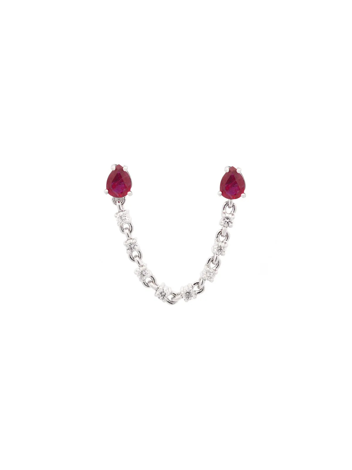 0.80ct Diamond Ruby 18K Gold Oval Chain Link One Side Earrings sold by Wish Fine Jewelry