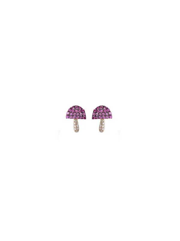 0.40ct Diamond Pink Sapphire 14K Gold Mushroom Stud Earrings sold by Wish Fine Jewelry
