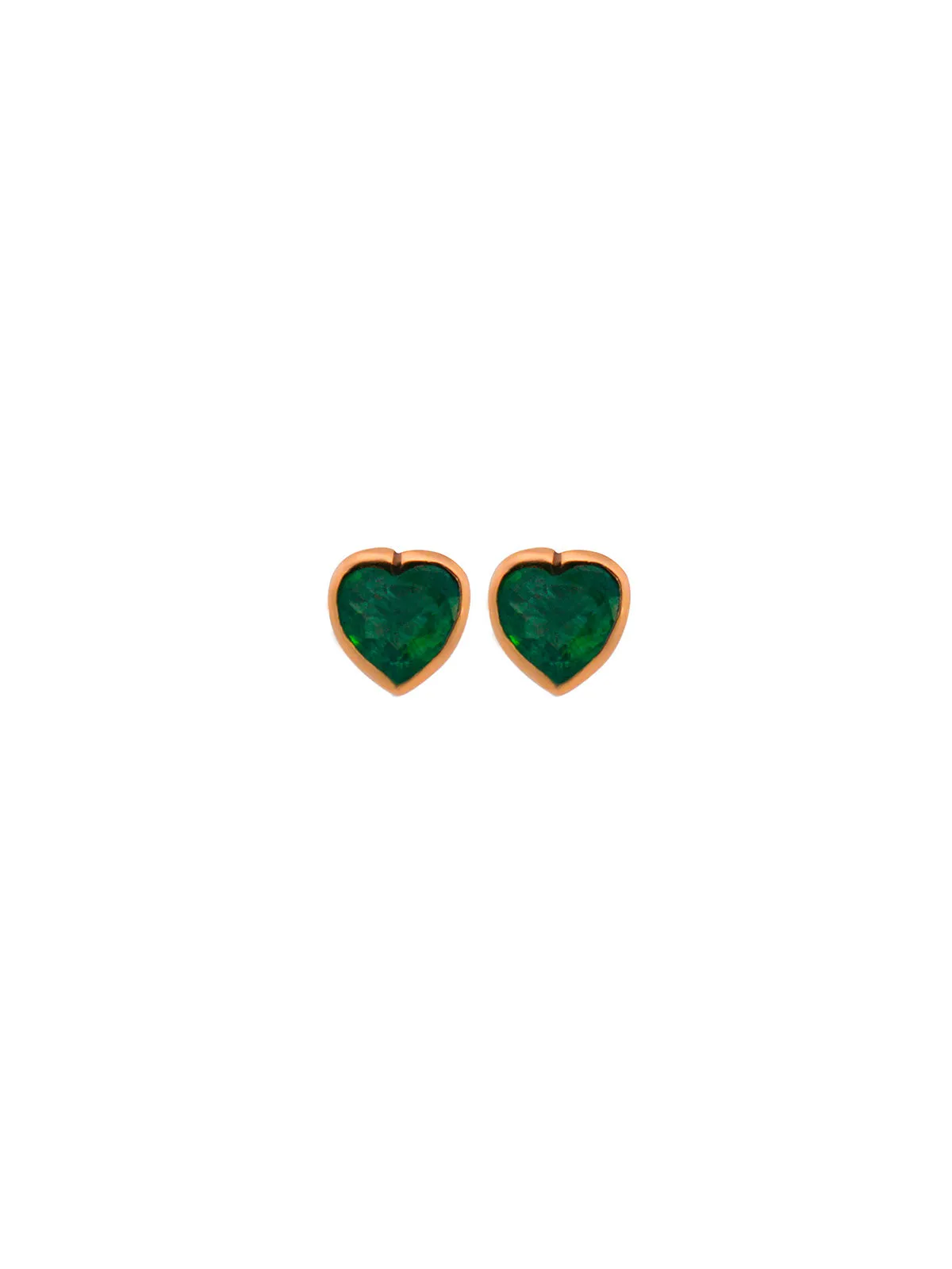 2.10ct Emerald 18K Gold Heart Bezel Stud Earrings sold by Wish Fine Jewelry