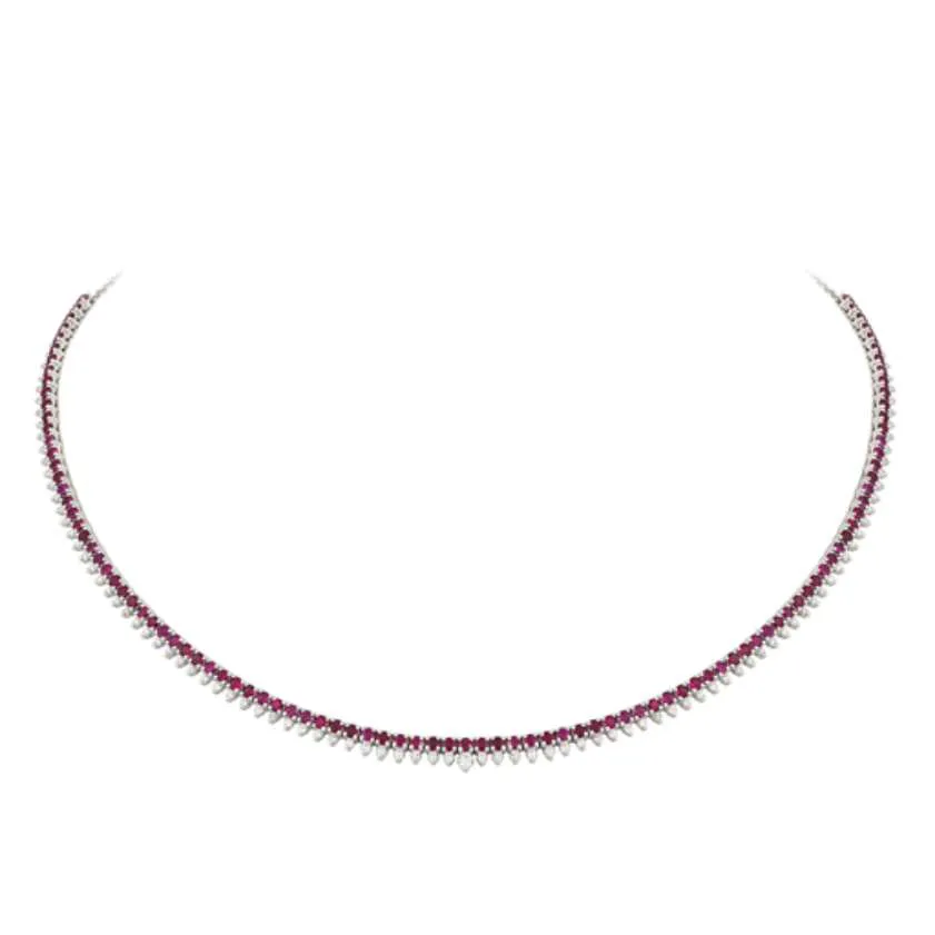 5.75ct Ruby Diamond 18K Gold Stationed Tennis Necklace sold by Wish Fine Jewelry product image thumbnail 2