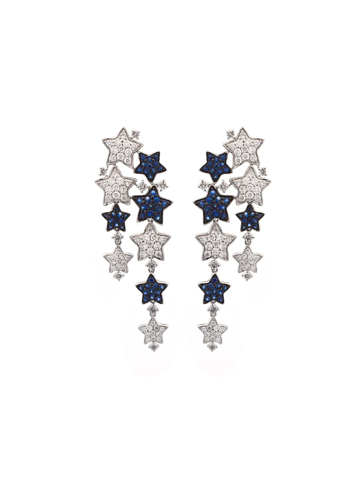 2.19ct Diamond Blue Sapphire 18K Gold Stars Cascades Earrings sold by Wish Fine Jewelry