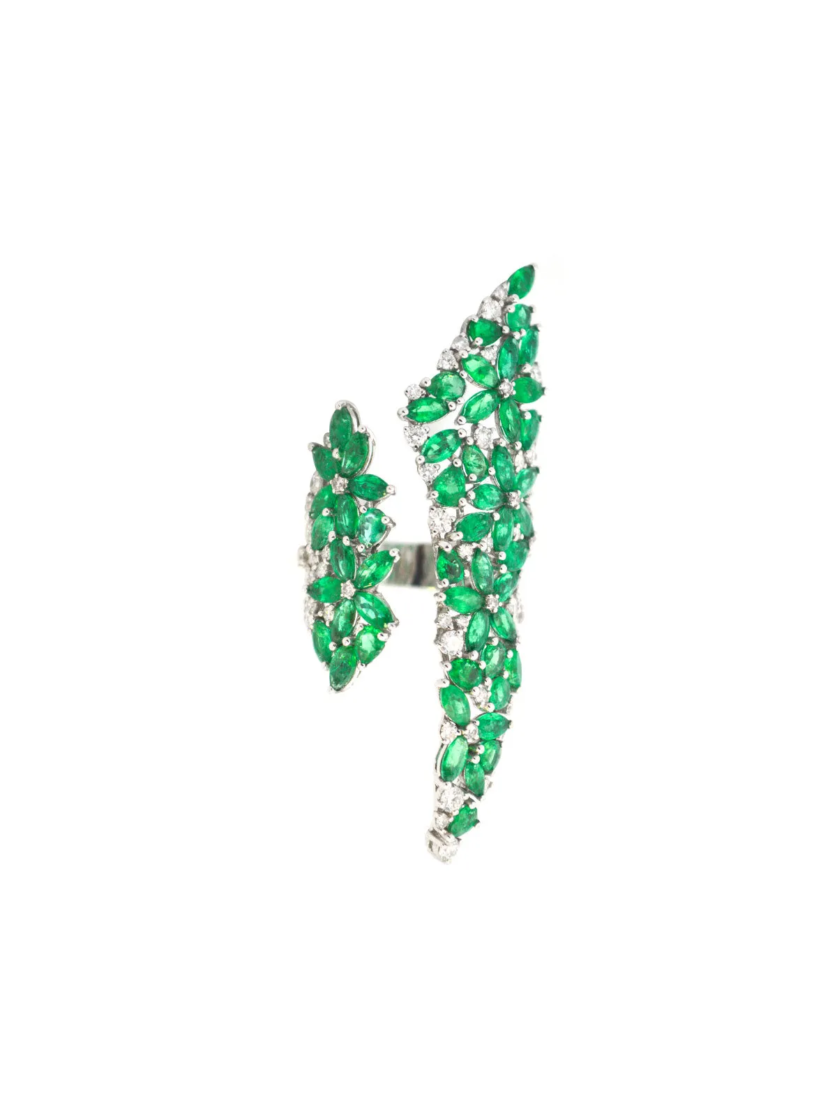 10.35ct Diamond Emerald 18K Gold Shield Ring sold by Wish Fine Jewelry