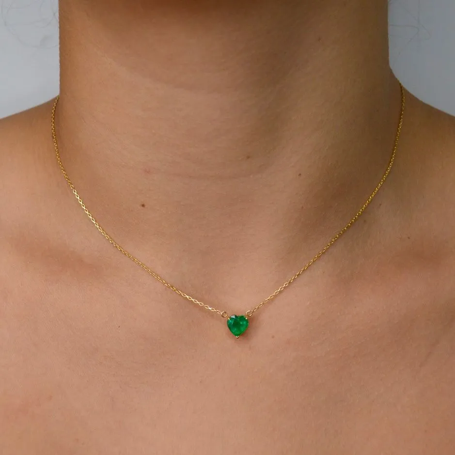 1.16ct Emerald 18K Gold Heart Solitaire Necklace sold by Wish Fine Jewelry product image thumbnail 4