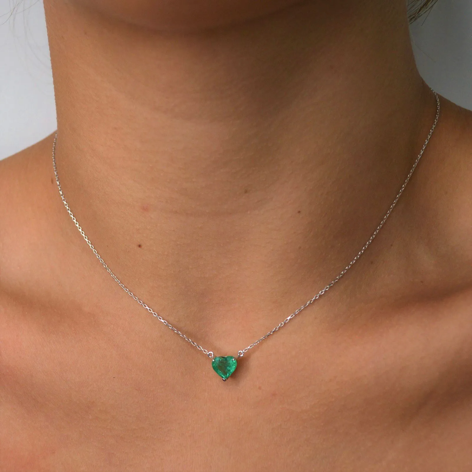 1.16ct Emerald 18K Gold Heart Solitaire Necklace sold by Wish Fine Jewelry product image thumbnail 3