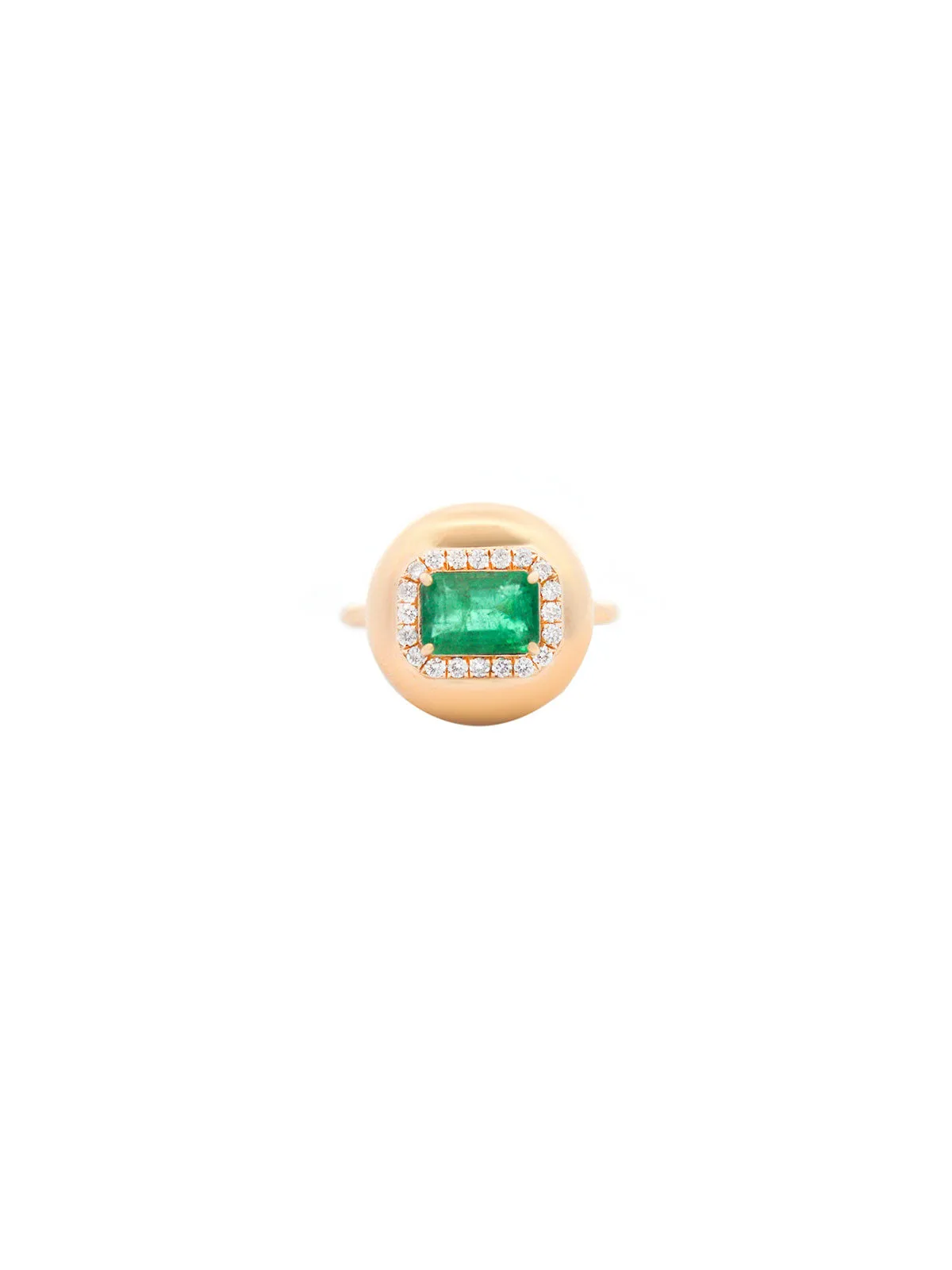 1.13ct Emerald Diamond 18K Gold Button Signet Ring sold by Wish Fine Jewelry