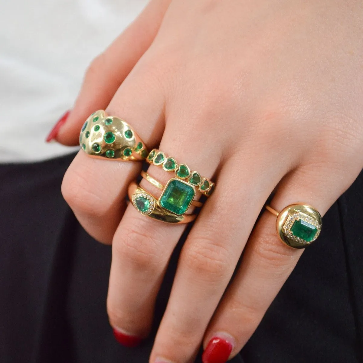 1.13ct Emerald Diamond 18K Gold Button Signet Ring sold by Wish Fine Jewelry product image thumbnail 3