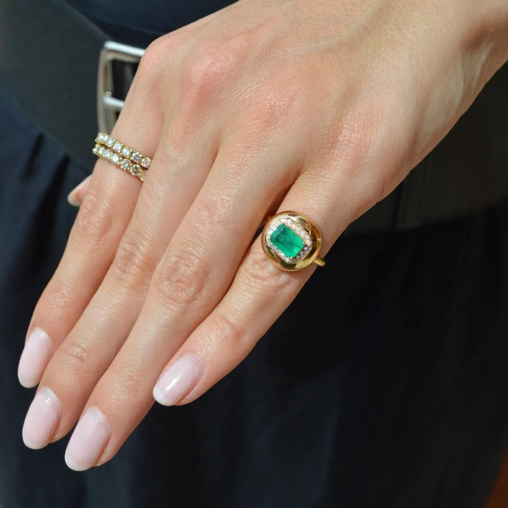 1.13ct Emerald Diamond 18K Gold Button Signet Ring sold by Wish Fine Jewelry product image thumbnail 2