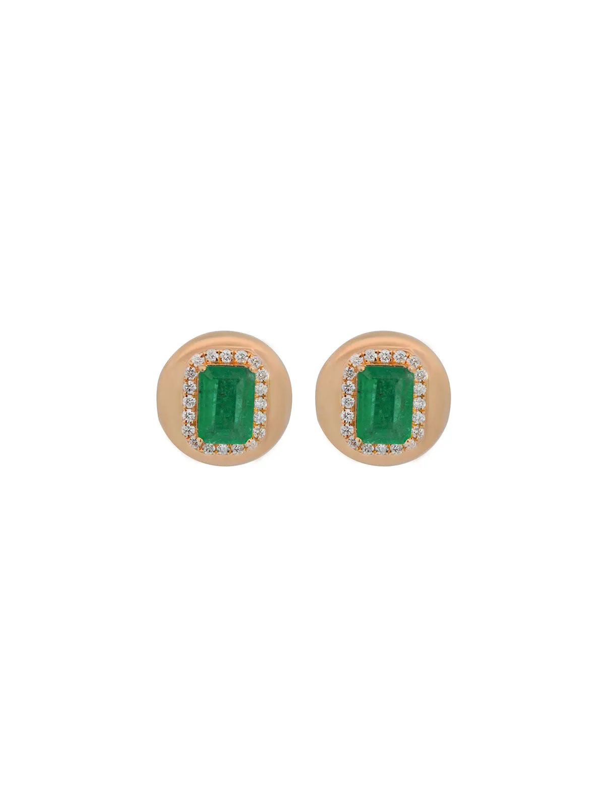 2.40ct Diamond Emerald 18K Gold Button Stud Earrings sold by Wish Fine Jewelry