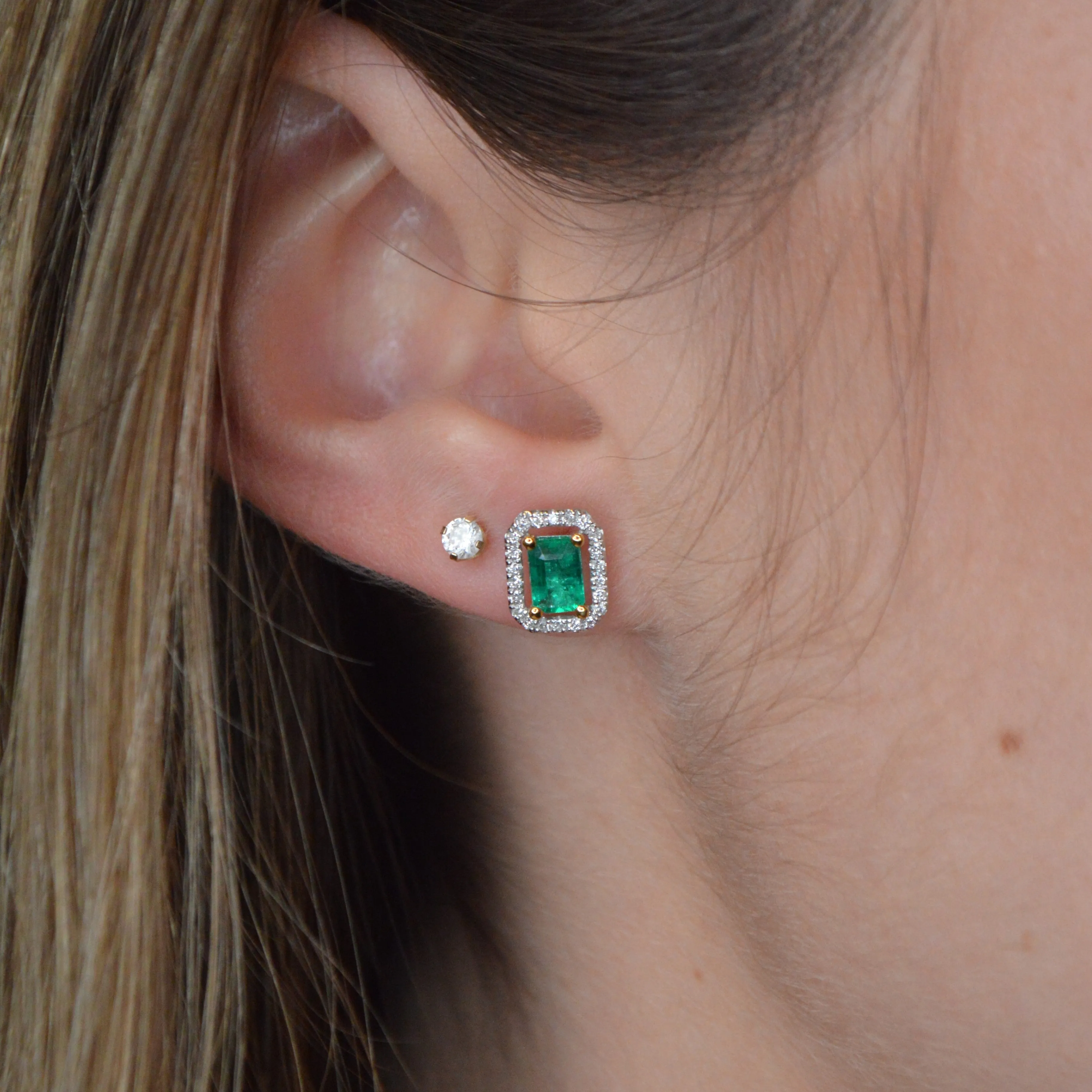 1.01ct Diamond 14K Gold Dainty Halo Stud Earrings sold by Wish Fine Jewelry product image thumbnail 2