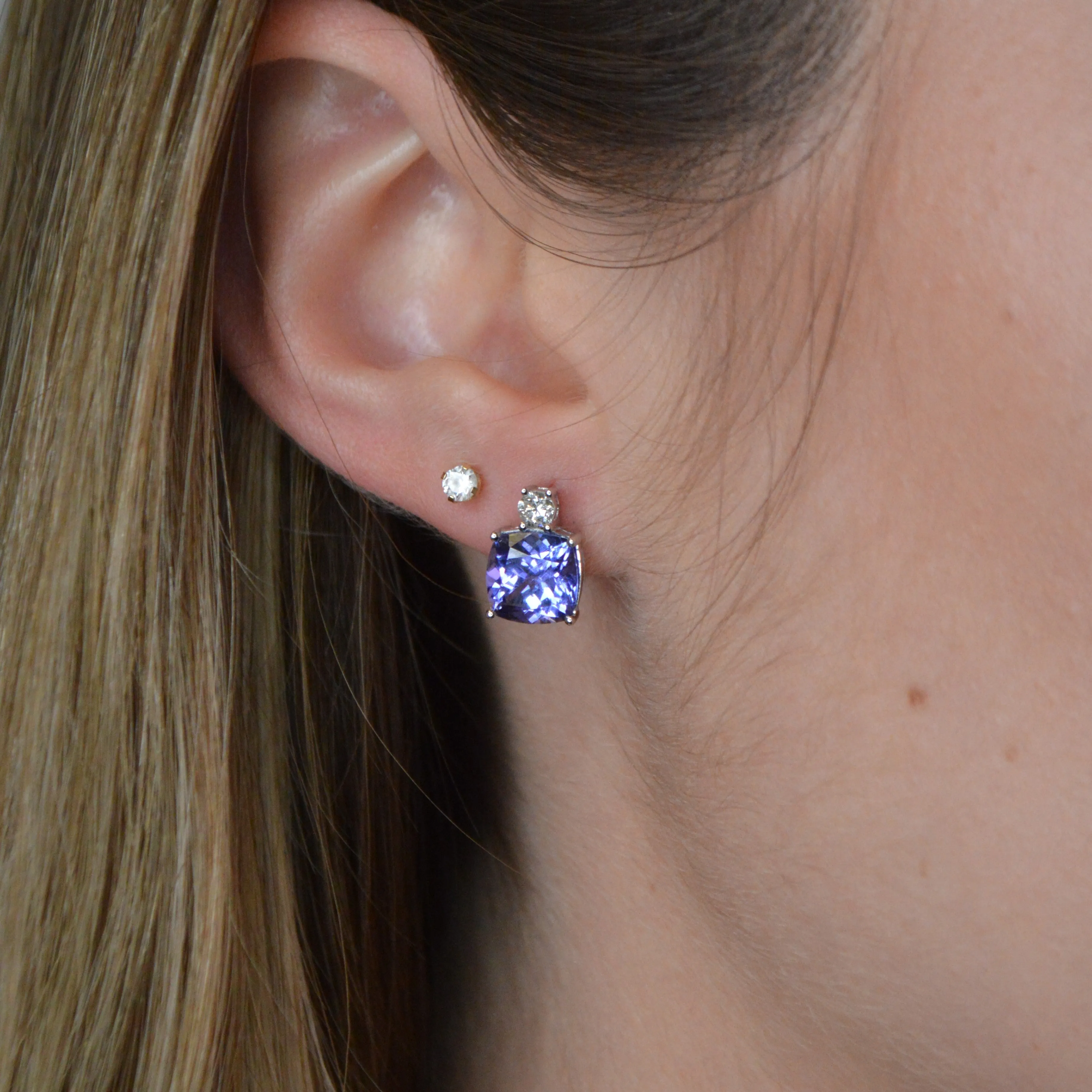 5.01ct Tanzanite Diamond 14K Gold Cushion Earrings sold by Wish Fine Jewelry product image thumbnail 2