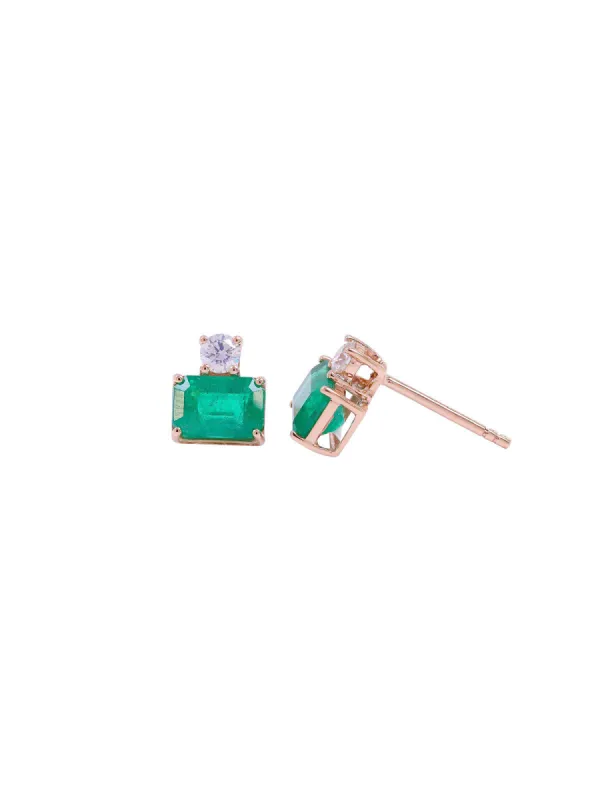 2.2ct Emerald Diamond 18K Gold Stud Earrings sold by Wish Fine Jewelry