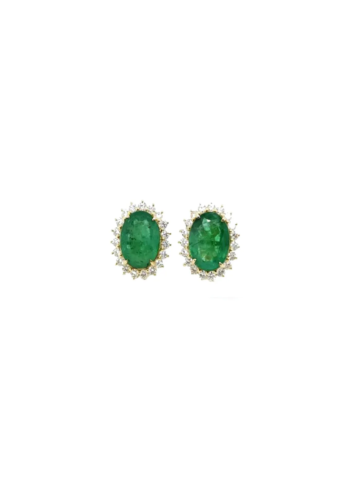 4.36ct Diamond Emerald 18K Gold Halo Earrings sold by Wish Fine Jewelry