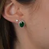 4.36ct Diamond Emerald 18K Gold Halo Earrings sold by Wish Fine Jewelry