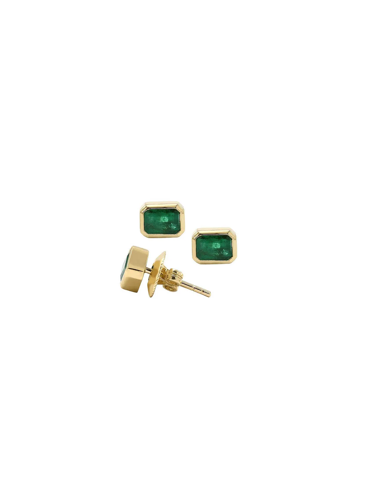 1.19ct Emerald 14K Gold Dainty Bezel Earrings sold by Wish Fine Jewelry product image thumbnail 2