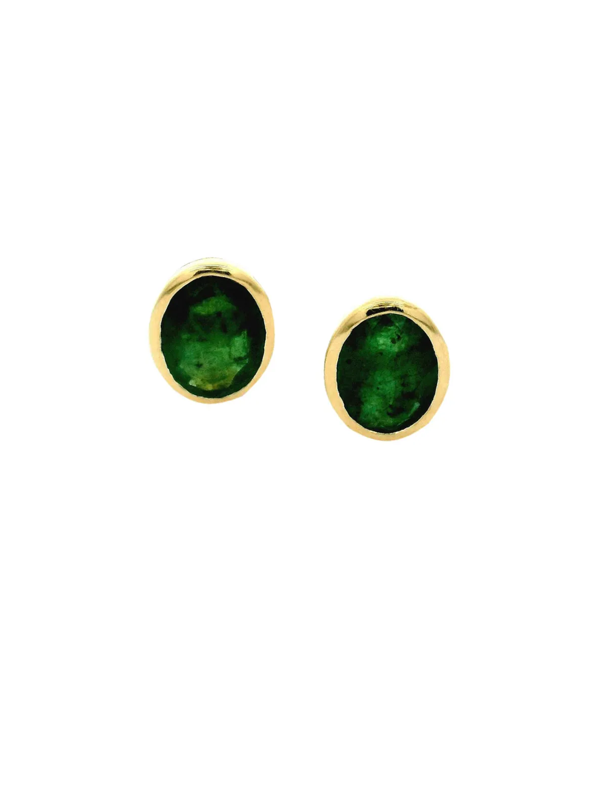 3.43ct Emerald 18K Gold Bezel Oval Stud Earrings sold by Wish Fine Jewelry product image thumbnail 2