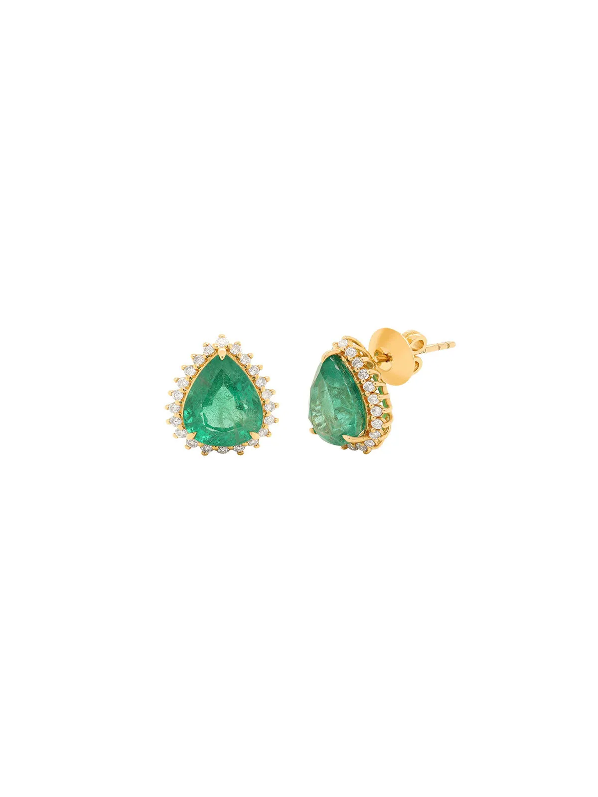 5.91ct Emerald Diamond 18K Gold Pear Halo Earrings sold by Wish Fine Jewelry product image thumbnail 3