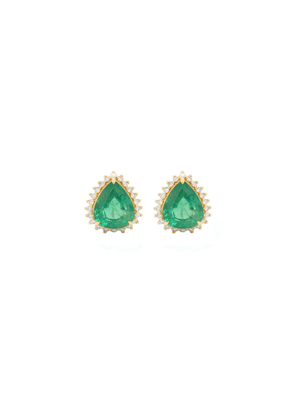 5.91ct Emerald Diamond 18K Gold Pear Halo Earrings sold by Wish Fine Jewelry
