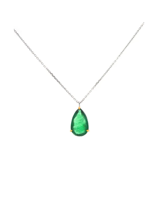 5.22ct Emerald 18K Gold Pear Cut Necklace sold by Wish Fine Jewelry
