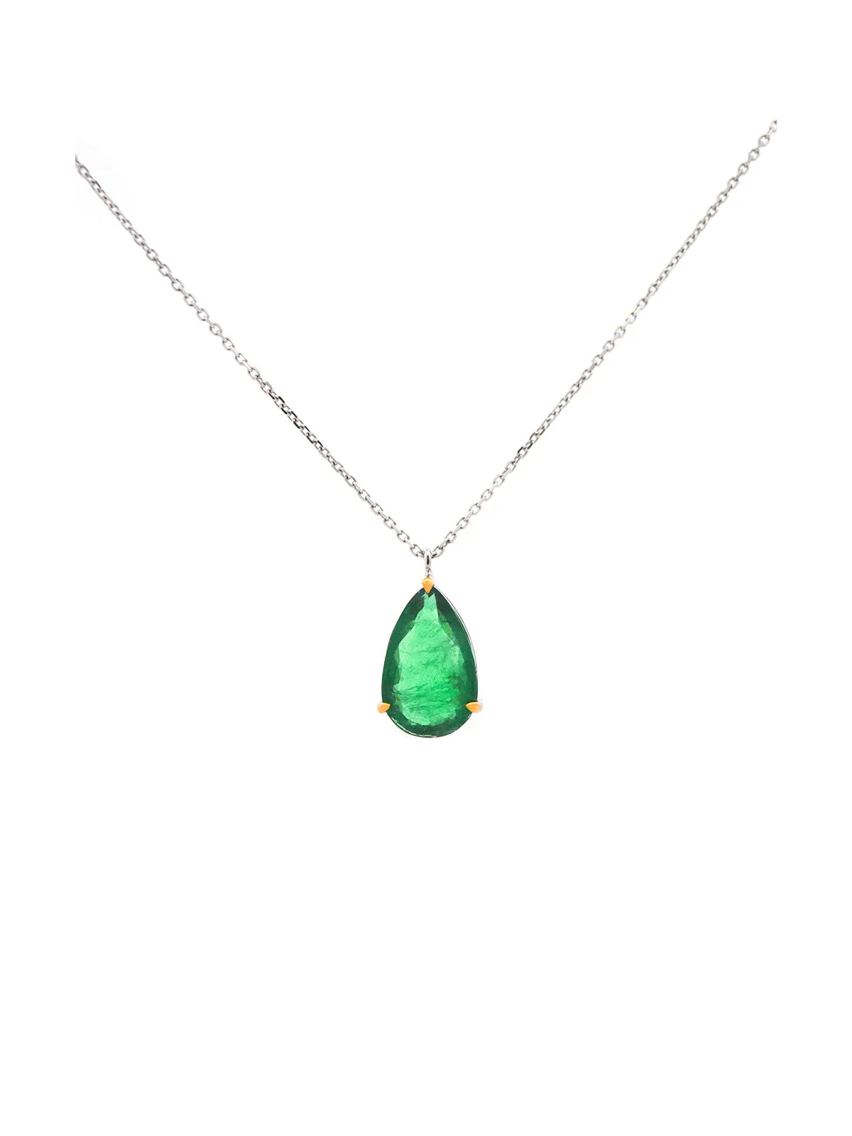 5.22ct Emerald 18K Gold Pear Cut Necklace sold by Wish Fine Jewelry