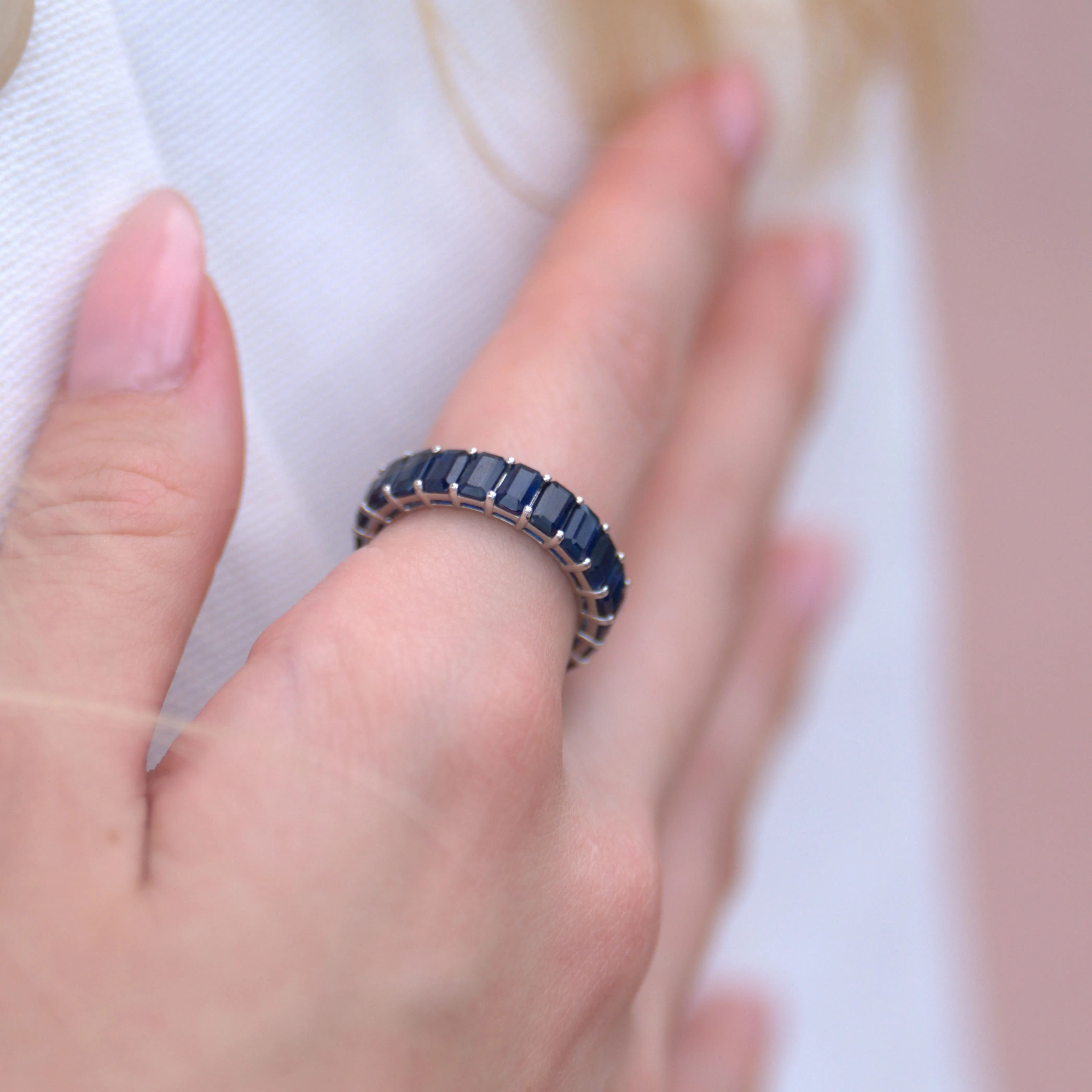 6.00ct Blue Sapphire 18K Gold Eternity Band Ring sold by Wish Fine Jewelry product image thumbnail 2