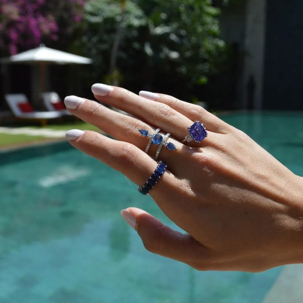 6.00ct Blue Sapphire 18K Gold Eternity Band Ring sold by Wish Fine Jewelry product image thumbnail 3