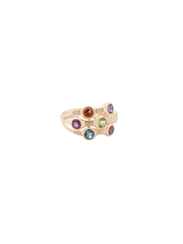 2.31ct Diamond Multi Color Gem 14K Gold Bezel Multi Row Ring sold by Wish Fine Jewelry