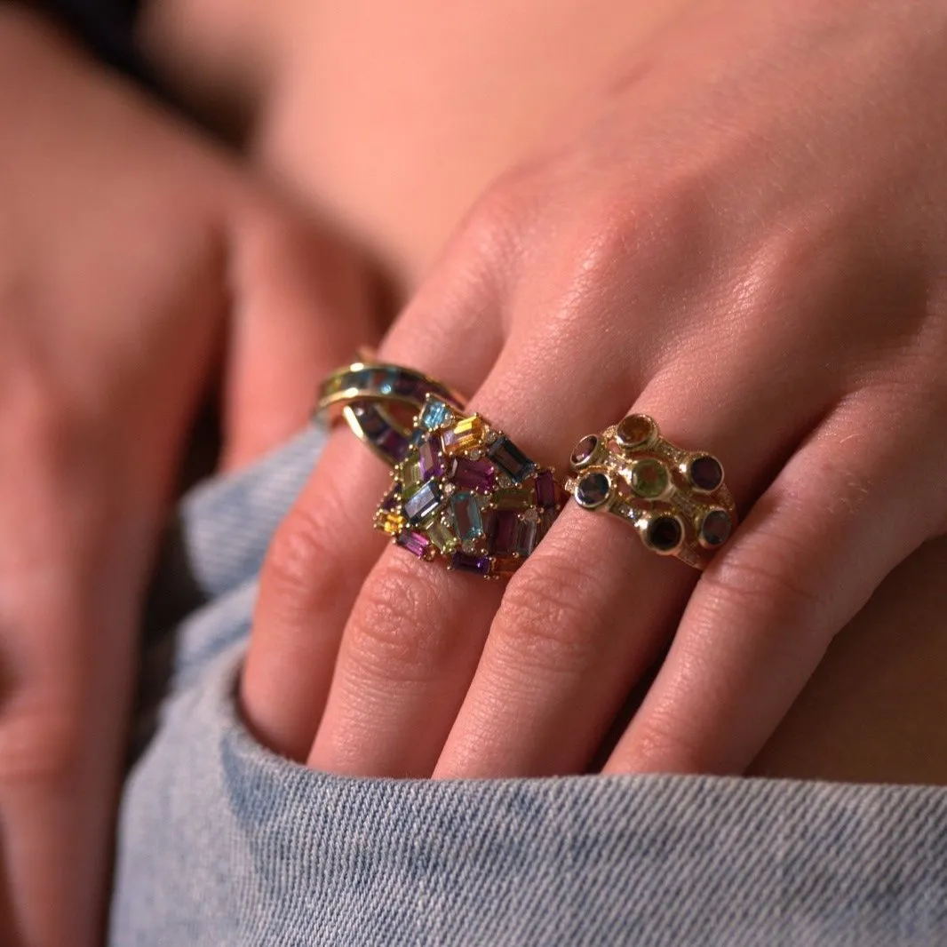 2.31ct Diamond Multi Color Gem 14K Gold Bezel Multi Row Ring sold by Wish Fine Jewelry product image thumbnail 2