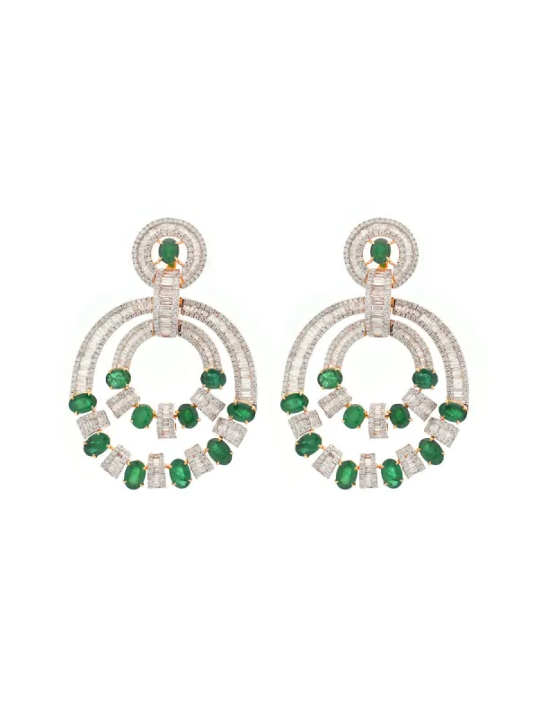 16.92ct Diamond Emerald 14K Gold Statement Earrings sold by Wish Fine Jewelry