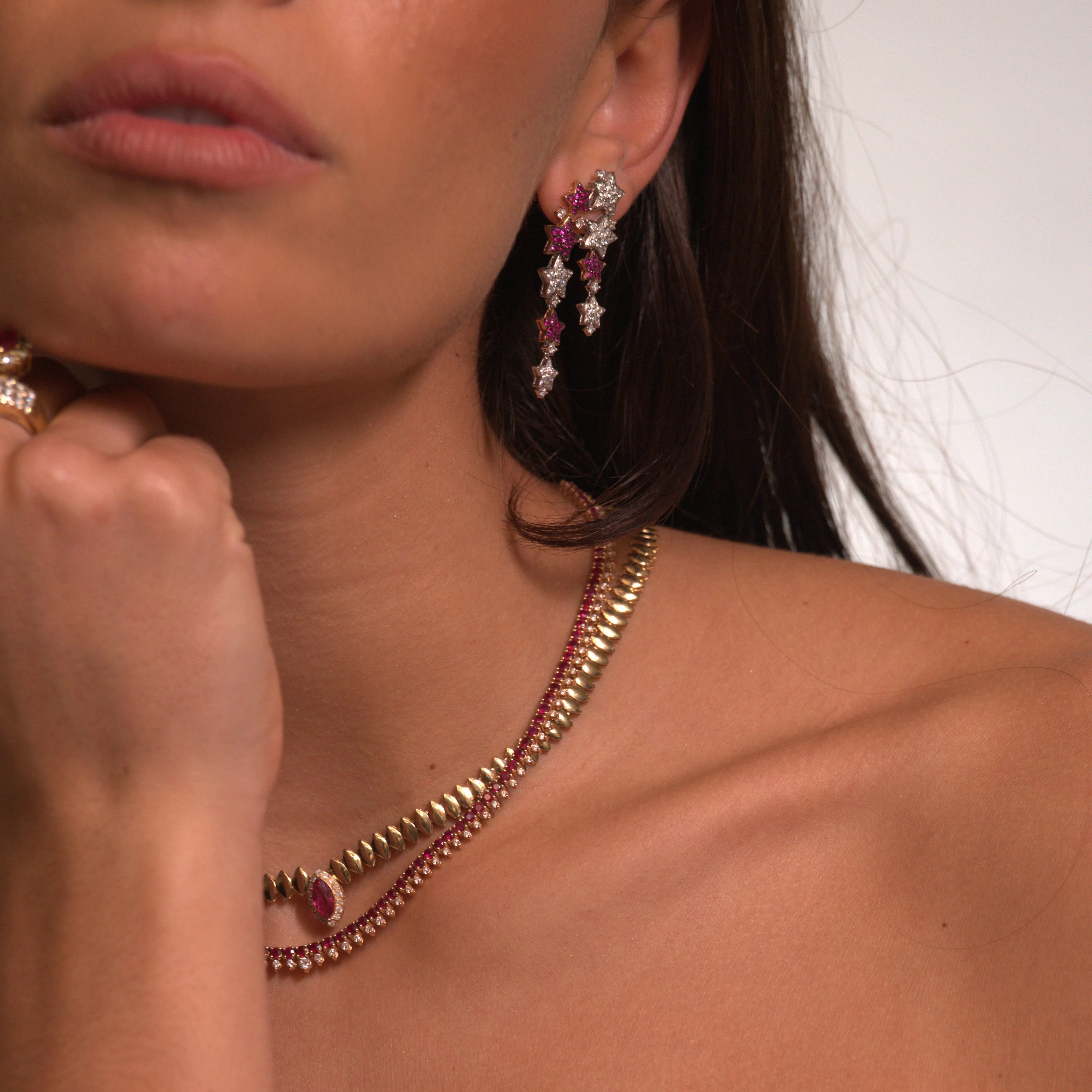 2.19ct Diamond Ruby 18K Gold Stars Cascades Earrings sold by Wish Fine Jewelry product image thumbnail 5