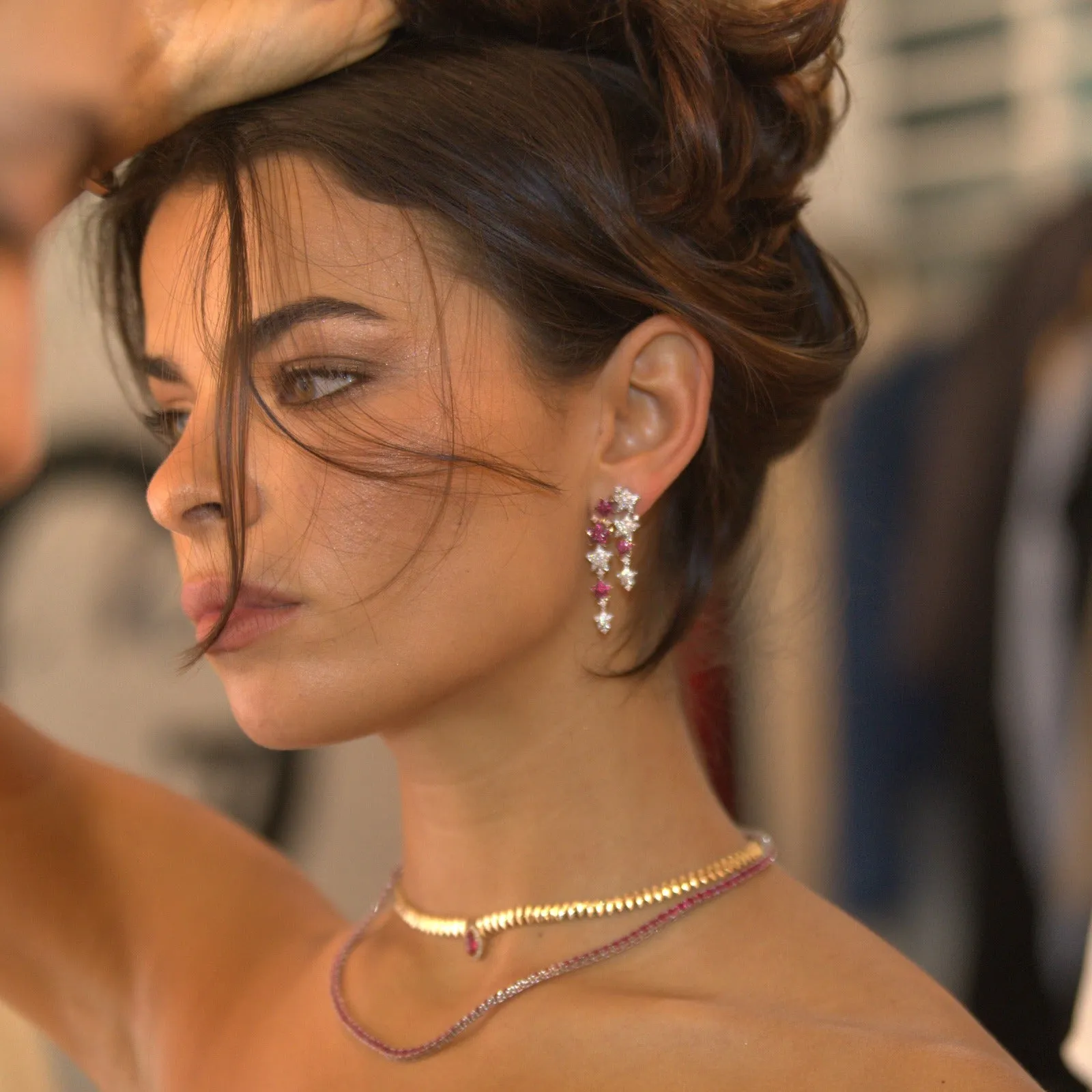 2.19ct Diamond Ruby 18K Gold Stars Cascades Earrings sold by Wish Fine Jewelry product image thumbnail 3