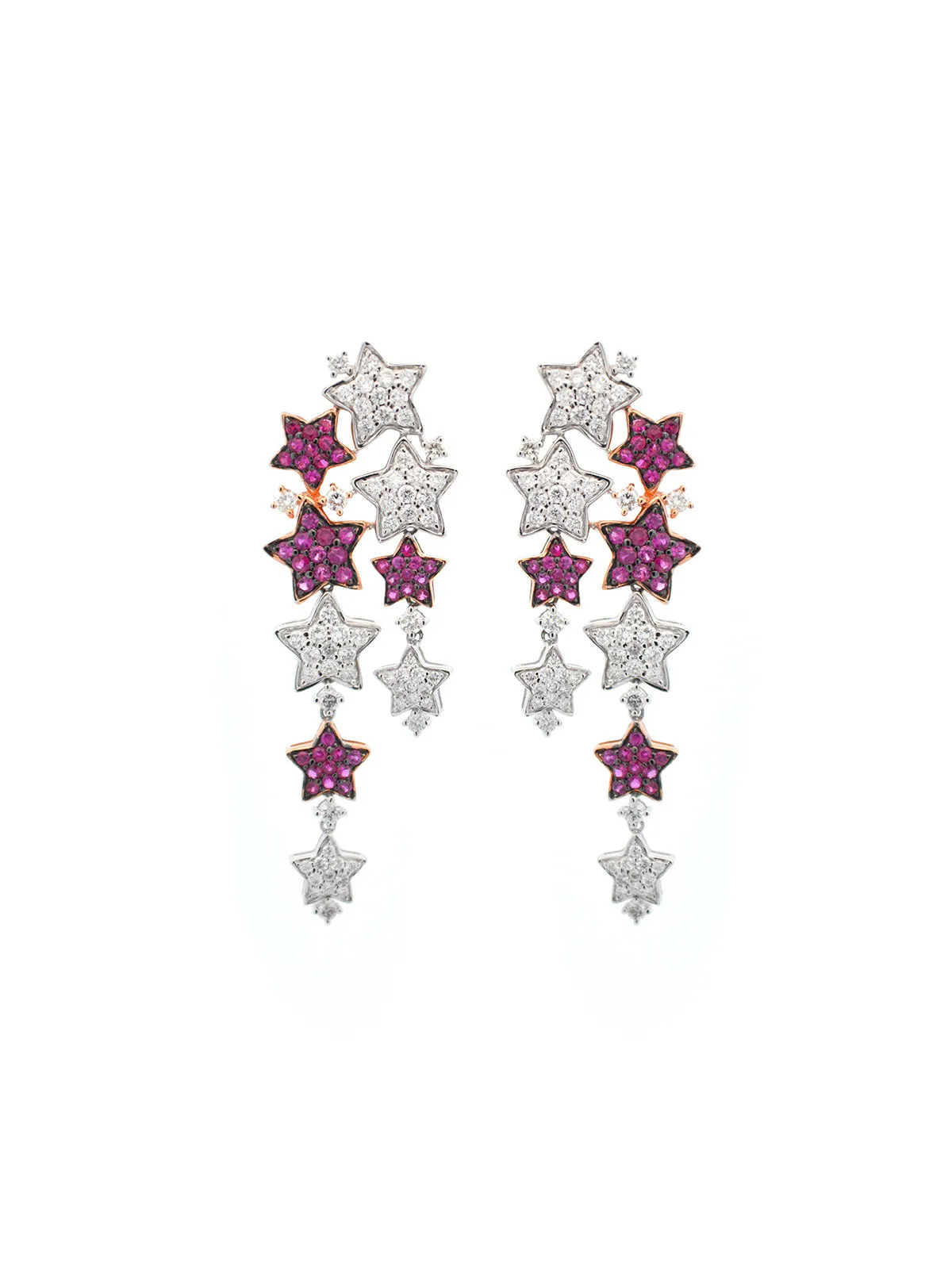 2.19ct Diamond Ruby 18K Gold Stars Cascades Earrings sold by Wish Fine Jewelry