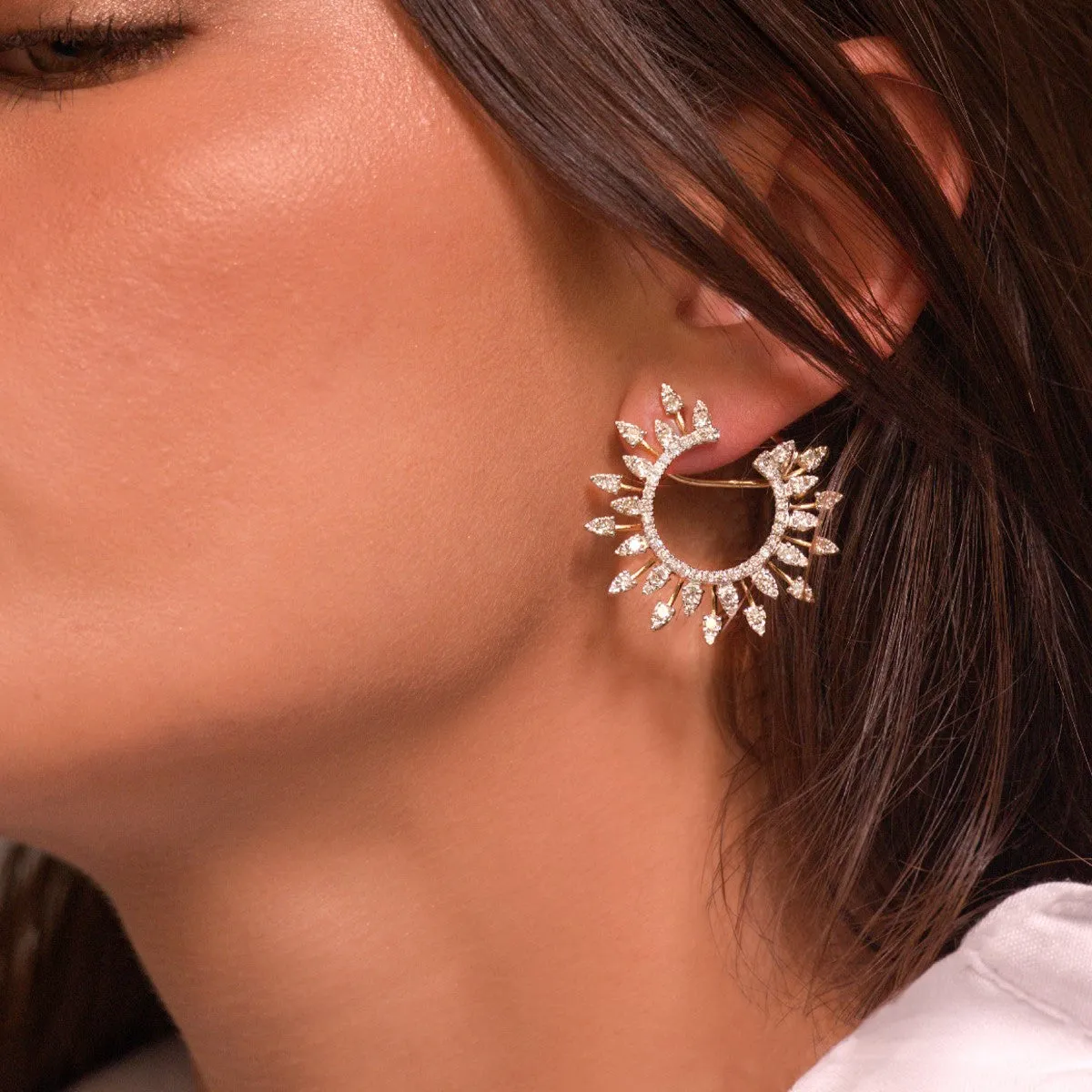 3.92ct Diamond 14K Gold Sunburst Earrings sold by Wish Fine Jewelry product image thumbnail 2