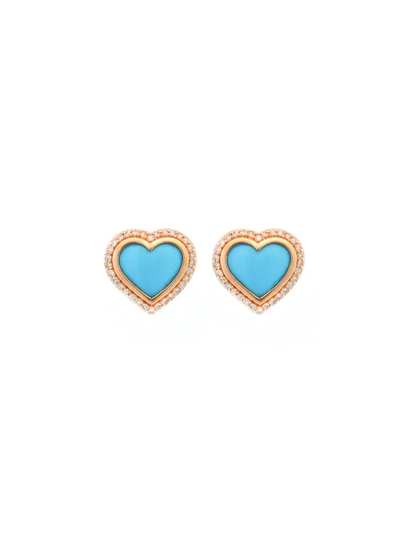 3.71ct Diamond Turquoise 14K Gold Heart Stud Earrings sold by Wish Fine Jewelry
