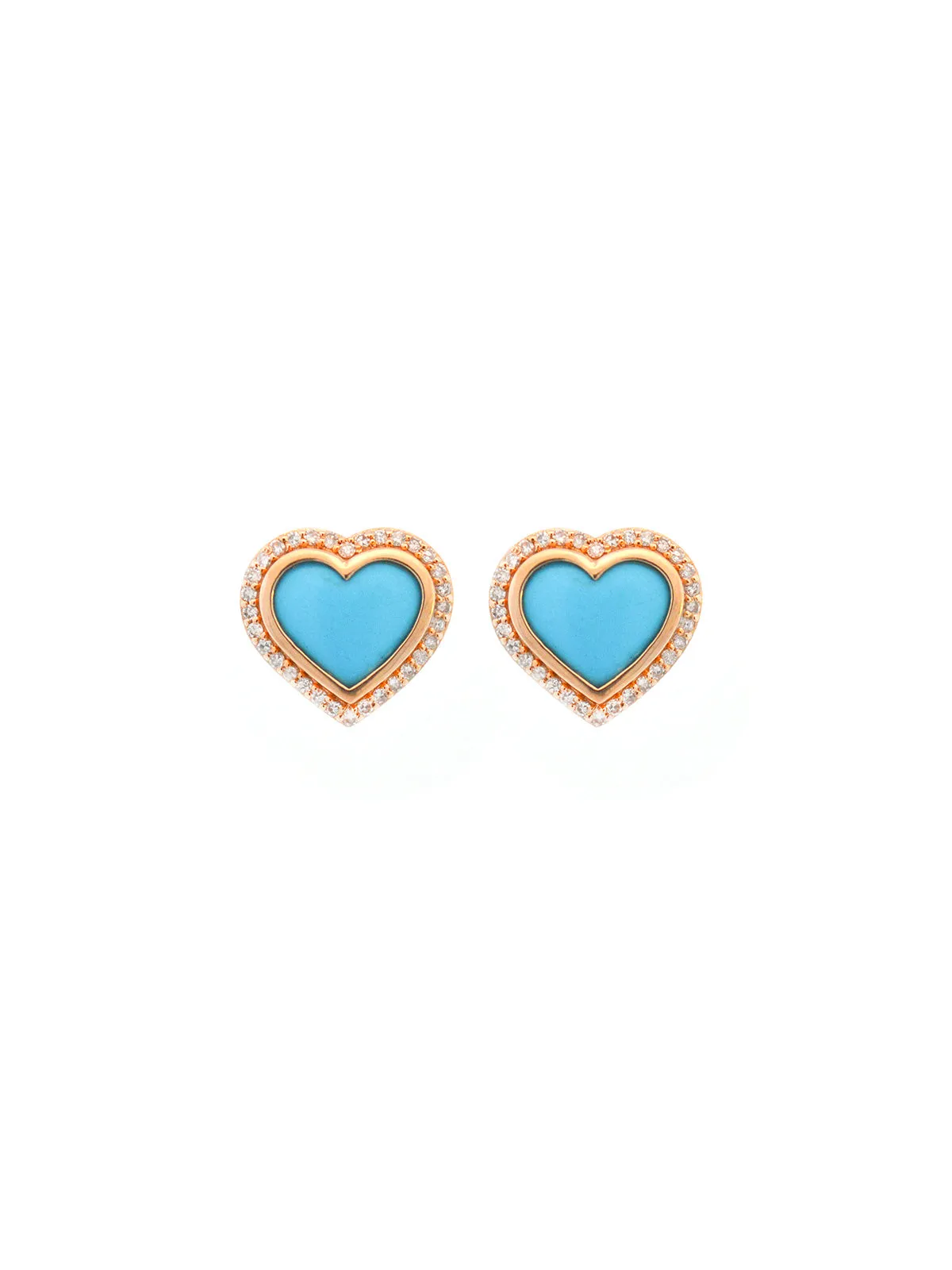3.71ct Diamond Turquoise 14K Gold Heart Stud Earrings sold by Wish Fine Jewelry