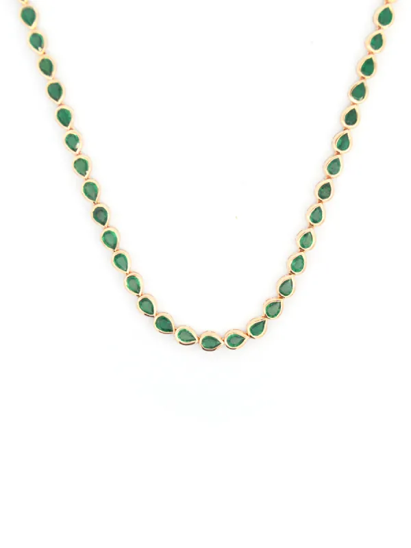 11.17ct Emerald 18K Gold Pear Cut Bezel Tennis Necklace sold by Wish Fine Jewelry