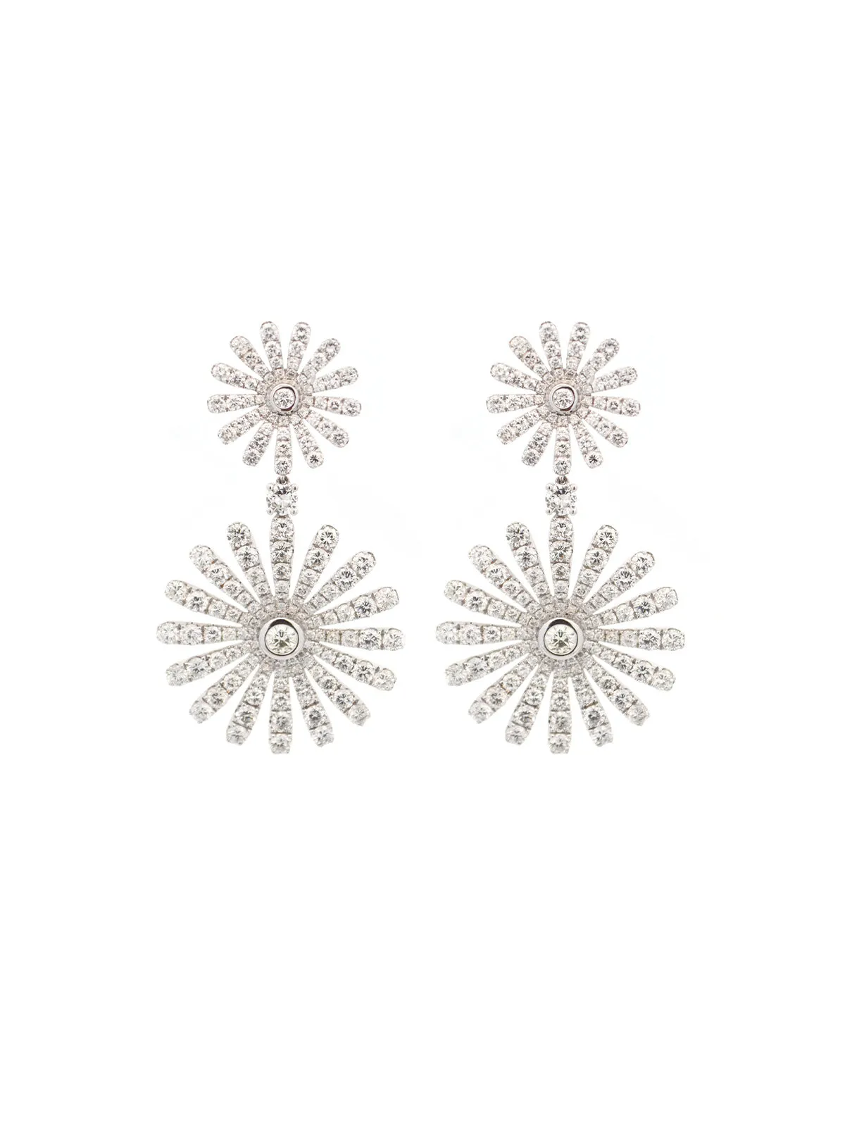 13.65ct Diamond 18K Gold Statement Sunburst Drop Earrings sold by Wish Fine Jewelry