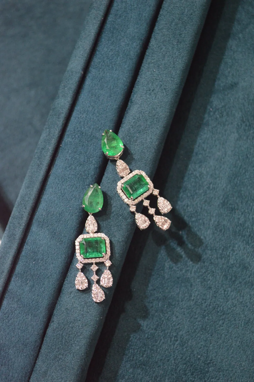 10.60ct Emerald Diamond 18K Gold Statement Drop Earrings sold by Wish Fine Jewelry product image thumbnail 3