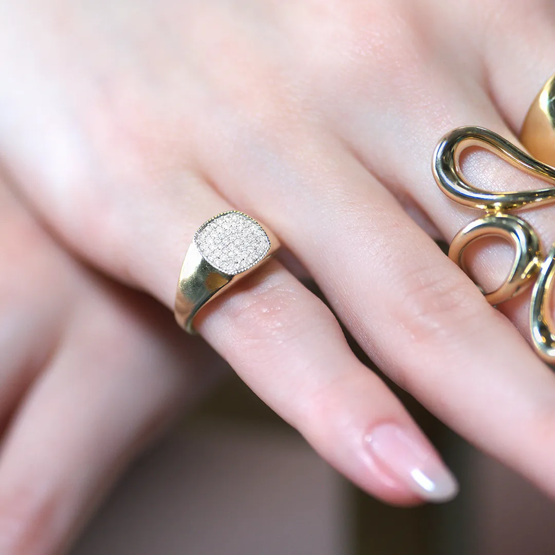 0.22ct Diamond Pave Signet Ring in 14K Yellow Gold sold by Wish Fine Jewelry product image thumbnail 4