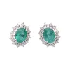 2.30ct Diamond Emerald 18K Gold Sunburst Halo Stud Earrings sold by Wish Fine Jewelry