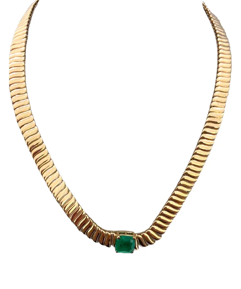 4.9ct Emerald 14K Gold Link Choker Necklace sold by Wish Fine Jewelry product image thumbnail 3