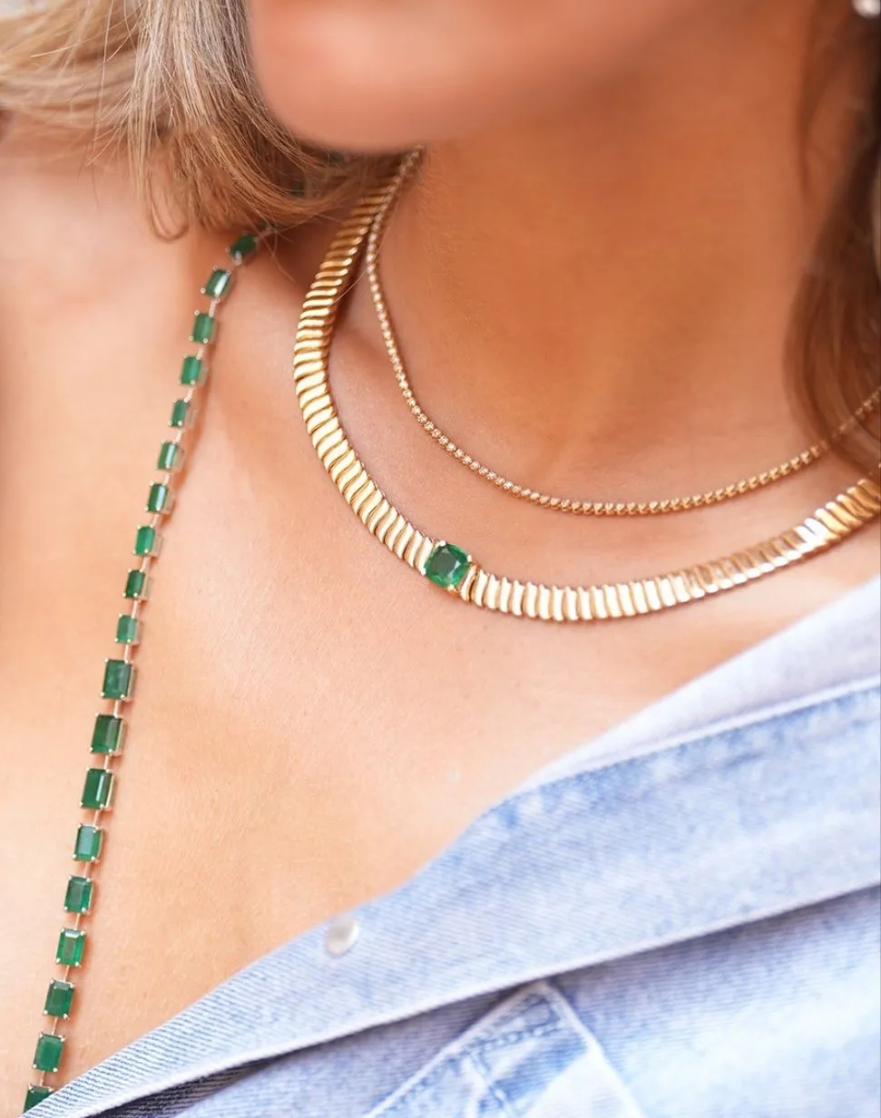 4.9ct Emerald 14K Gold Link Choker Necklace sold by Wish Fine Jewelry