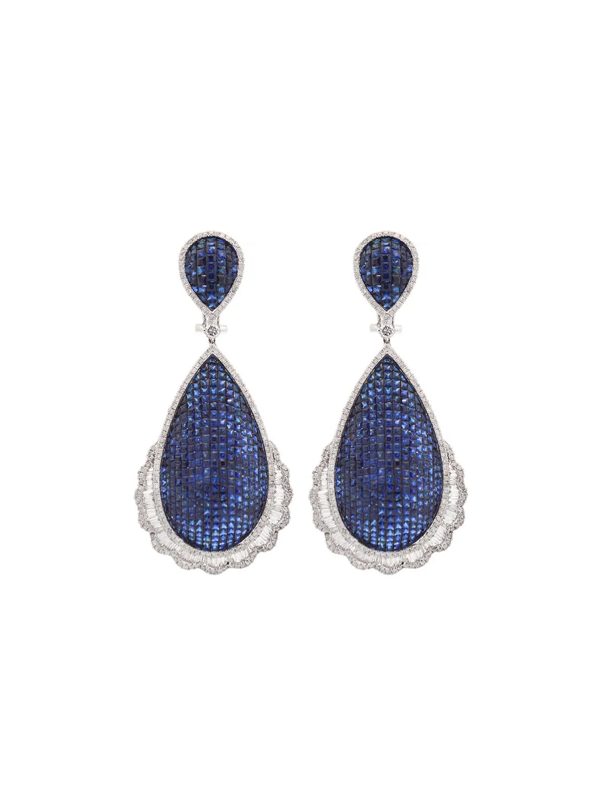 16.46ct Blue Sapphire Diamond 18K Gold Statement Dangle Earrings sold by Wish Fine Jewelry