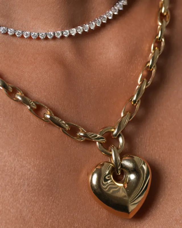 14K Gold Large Heart Pendant Chain Link Necklace sold by Wish Fine Jewelry