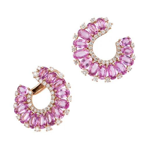 6.36ct Diamond Pink Sapphire 18K Gold Earrings sold by Wish Fine Jewelry product image thumbnail 2
