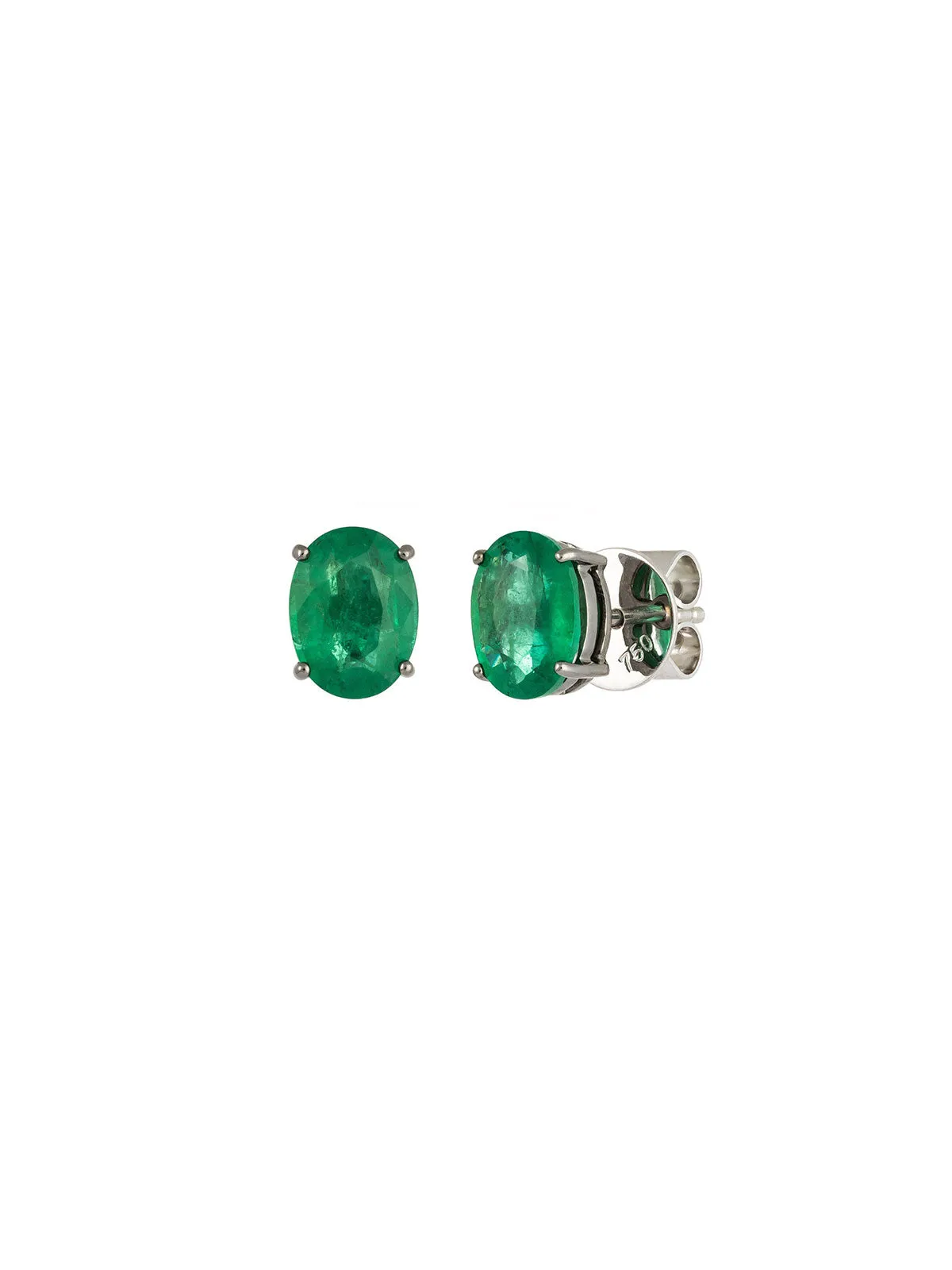 2.72ct Emerald 18K Gold Oval Stud Earrings sold by Wish Fine Jewelry