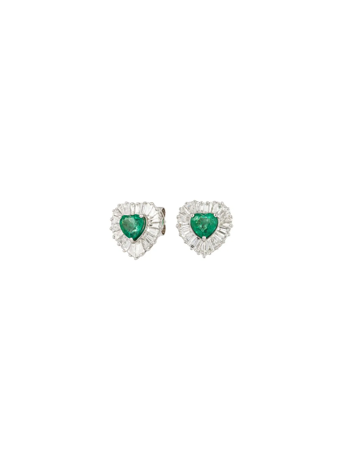 2.95ct Emerald Diamond 18K Gold Heart Halo Stud Earrings sold by Wish Fine Jewelry